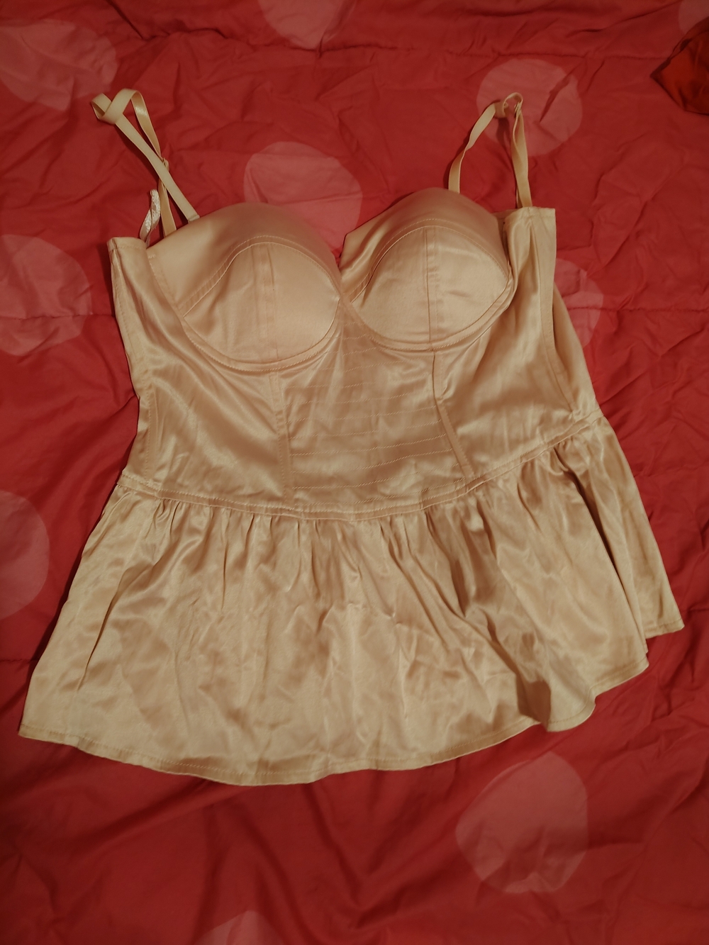 Satin Bustier Top in Light Champagne/Pinkish - Peplum